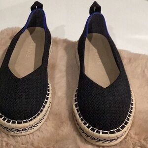 Rothy's Black Espadrille with Blue Trim